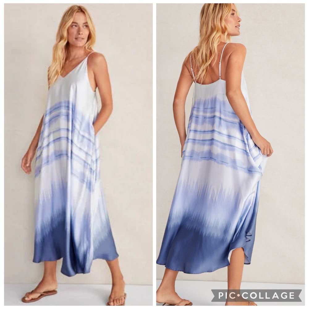 Haven Silky Dip Dye Maxi Dress‎ XXL lined pockets adjustable relaxed blue lounge
